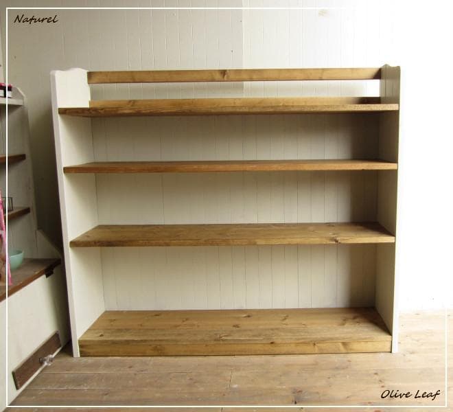 サイズ、デザインオーダー可！超ワイド4段ラック●シャビーホワイト無垢材●受注製作