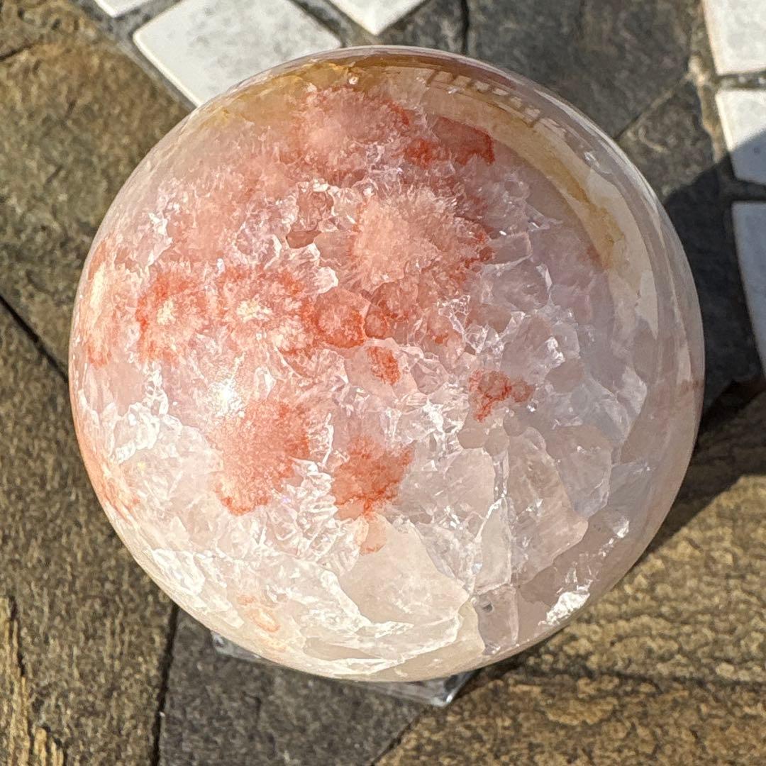 高品質　ジオード桜瑪瑙　スフィア　59mm 天然水晶結晶ザクザク　置物　275g