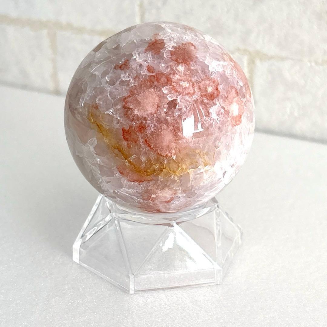 高品質　ジオード桜瑪瑙　スフィア　59mm 天然水晶結晶ザクザク　置物　275g