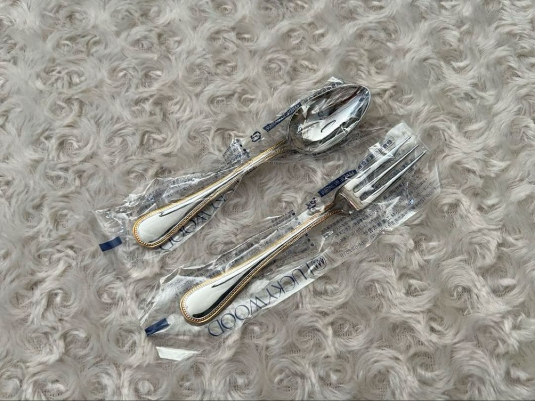 ラッキーウッド カトラリーセット　フレンチアクセント　金彩スプーン＆フォーク