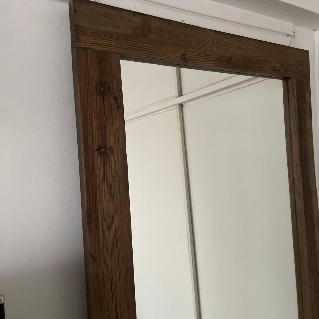 全身姿見　特大ミラー　木枠　アンティーク