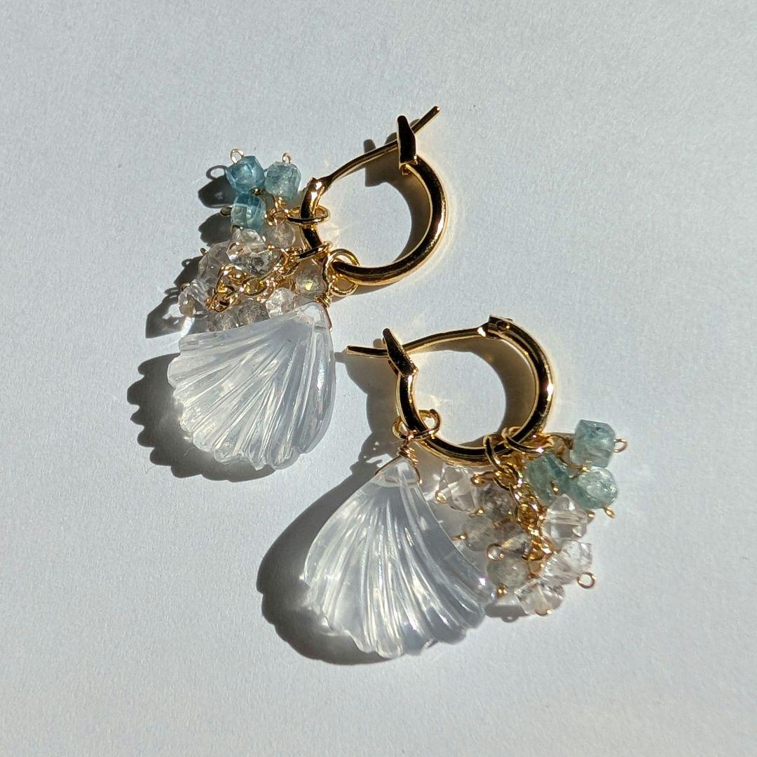 mn様 アイスクォーツ 銀杏カービング フープピアス