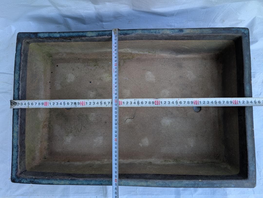 大型 盆栽鉢 65cm 平鉢 彫刻入り 長方形盆栽鉢 匿名配送
