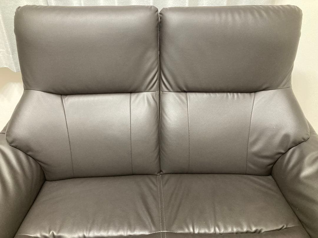 ニトリ 二人掛けソファ コウテイ 合成皮革 ダークブラウン 茶色 クッション付き