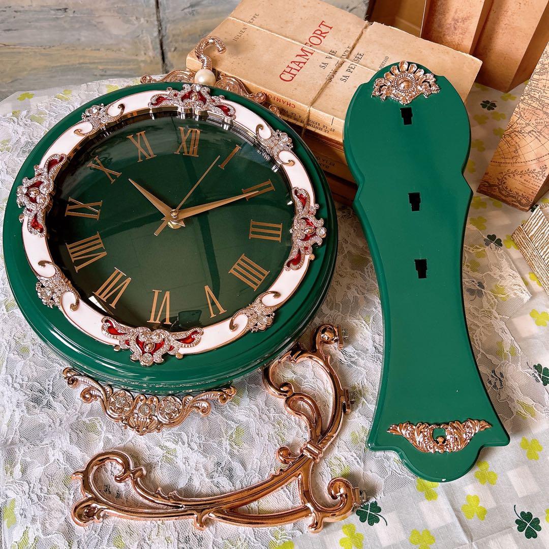 ヨーロピアン雑貨 おしゃれな壁掛け時計 （Green） 装飾的な両面時計