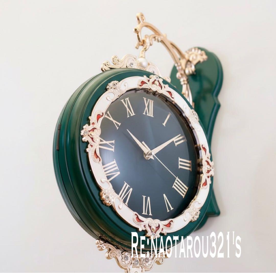ヨーロピアン雑貨 おしゃれな壁掛け時計 （Green） 装飾的な両面時計