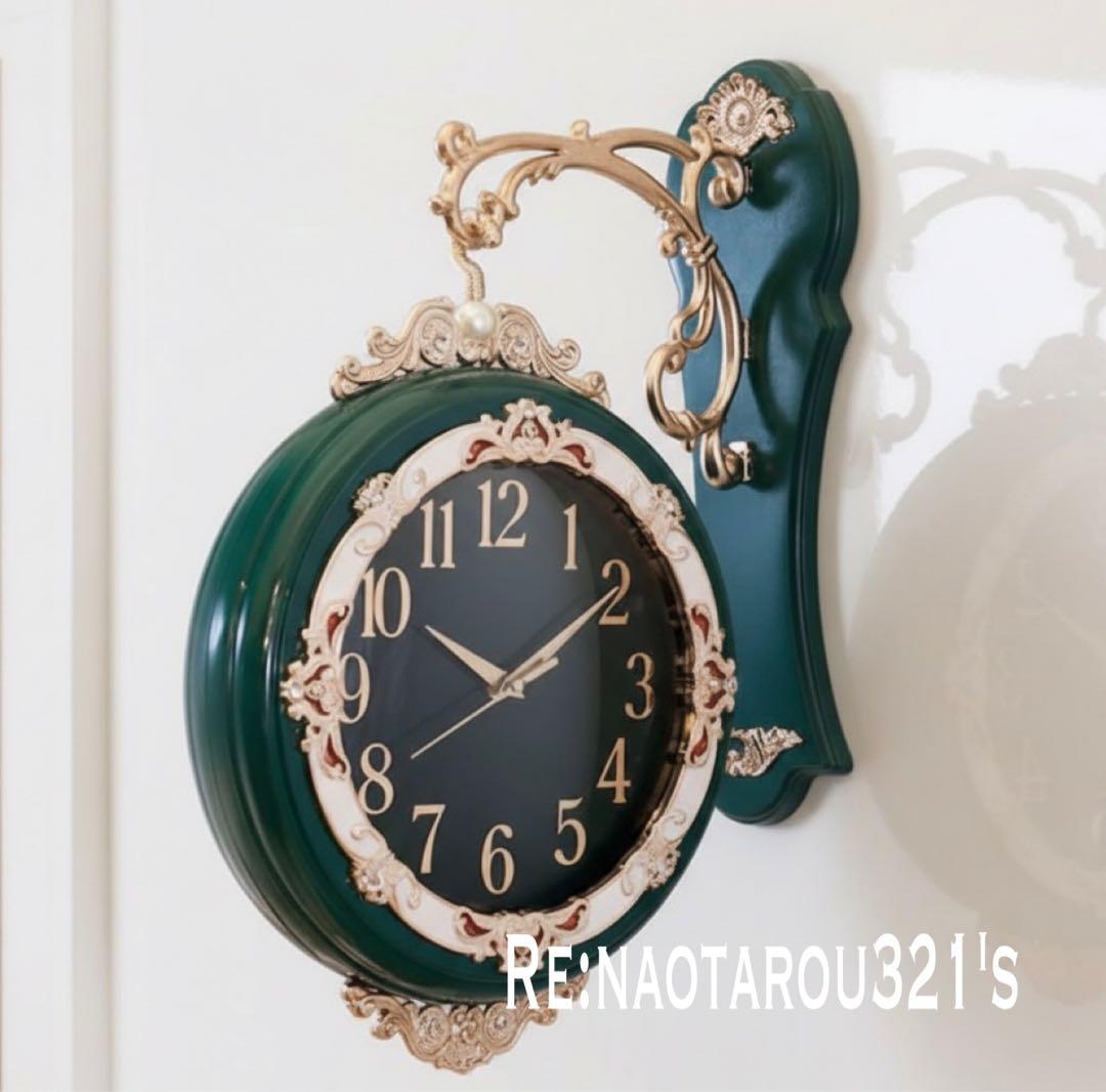 ヨーロピアン雑貨 おしゃれな壁掛け時計 （Green） 装飾的な両面時計