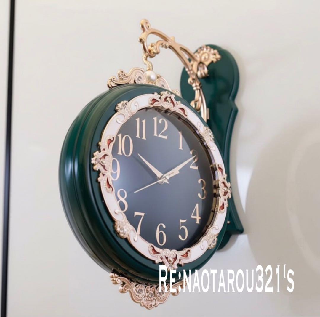 ヨーロピアン雑貨 おしゃれな壁掛け時計 （Green） 装飾的な両面時計