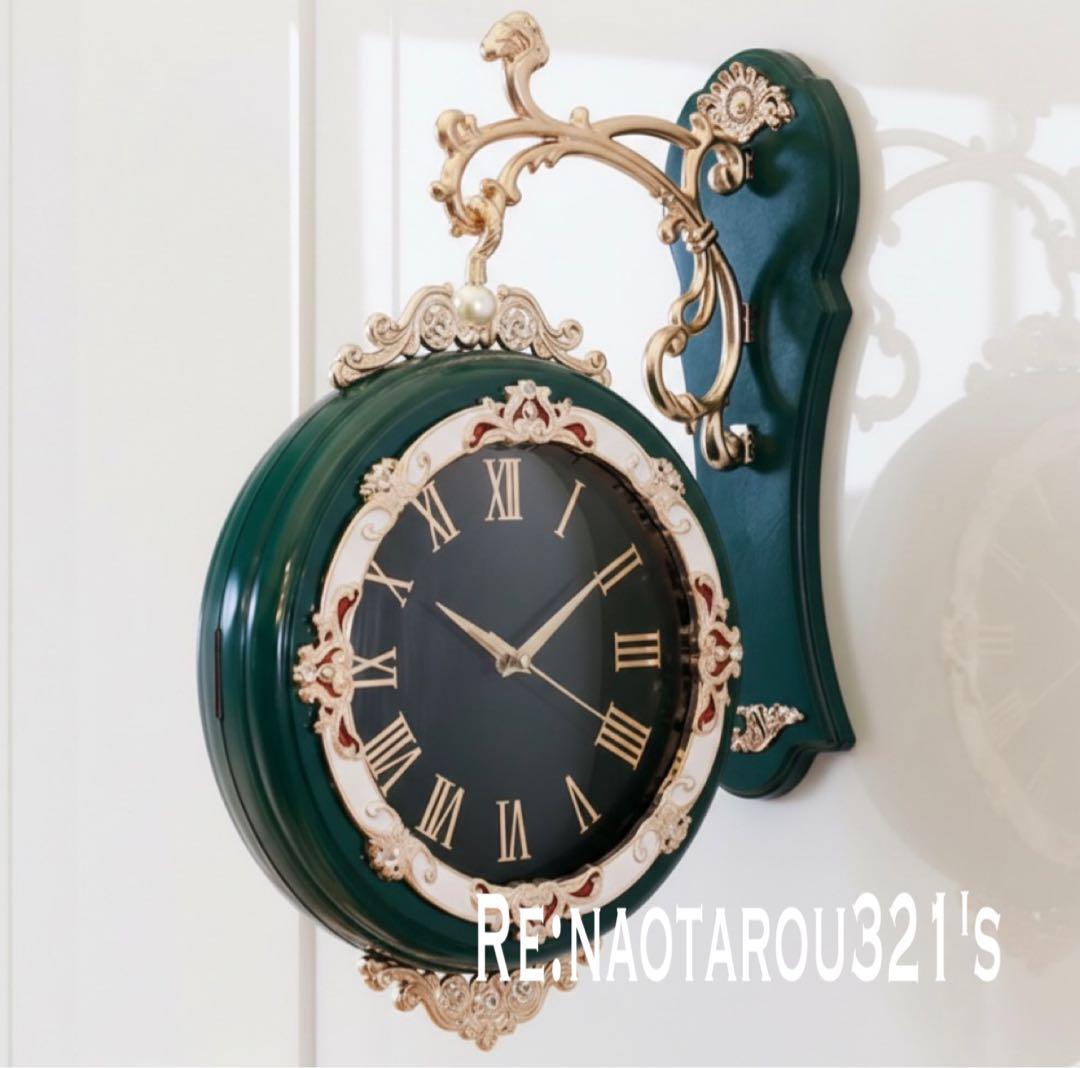 ヨーロピアン雑貨 おしゃれな壁掛け時計 （Green） 装飾的な両面時計