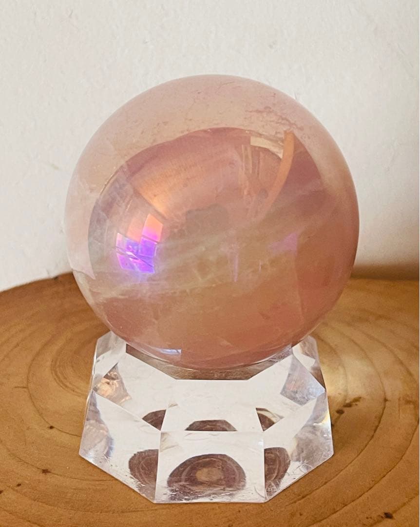 新品未使用　【ローズオーラ水晶】スフィア　48.5ミリ玉　恋愛、自己愛に最適！