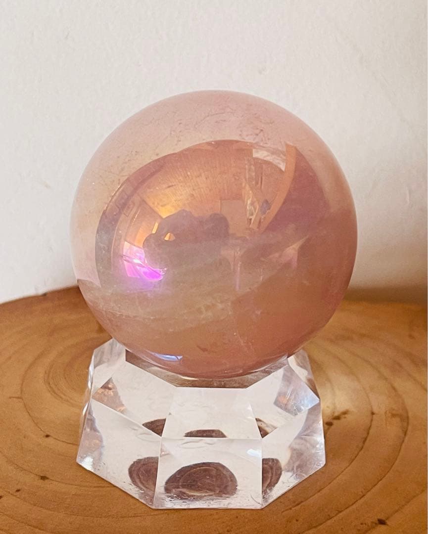 新品未使用　【ローズオーラ水晶】スフィア　48.5ミリ玉　恋愛、自己愛に最適！