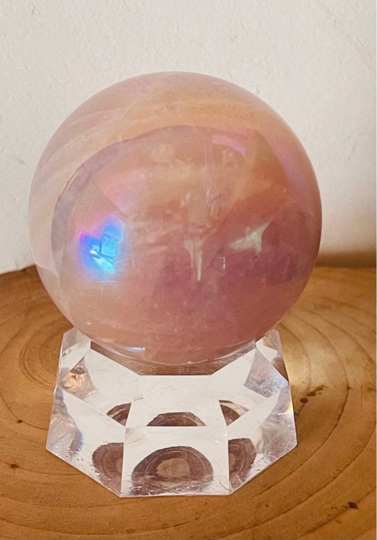 新品未使用　【ローズオーラ水晶】スフィア　48.5ミリ玉　恋愛、自己愛に最適！