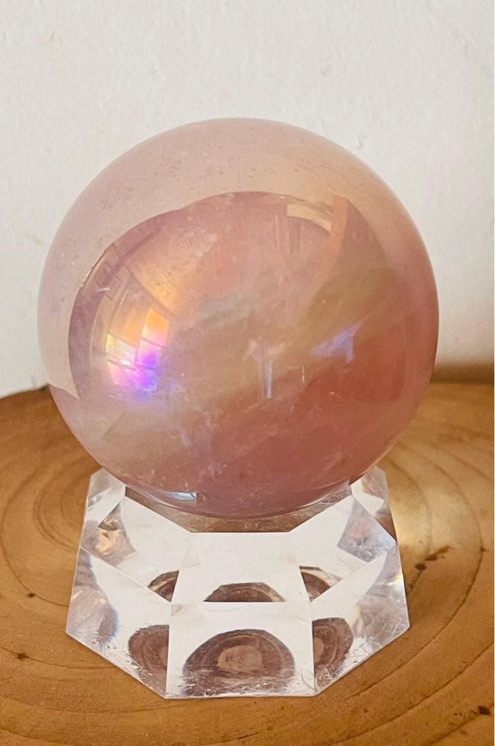 新品未使用　【ローズオーラ水晶】スフィア　48.5ミリ玉　恋愛、自己愛に最適！