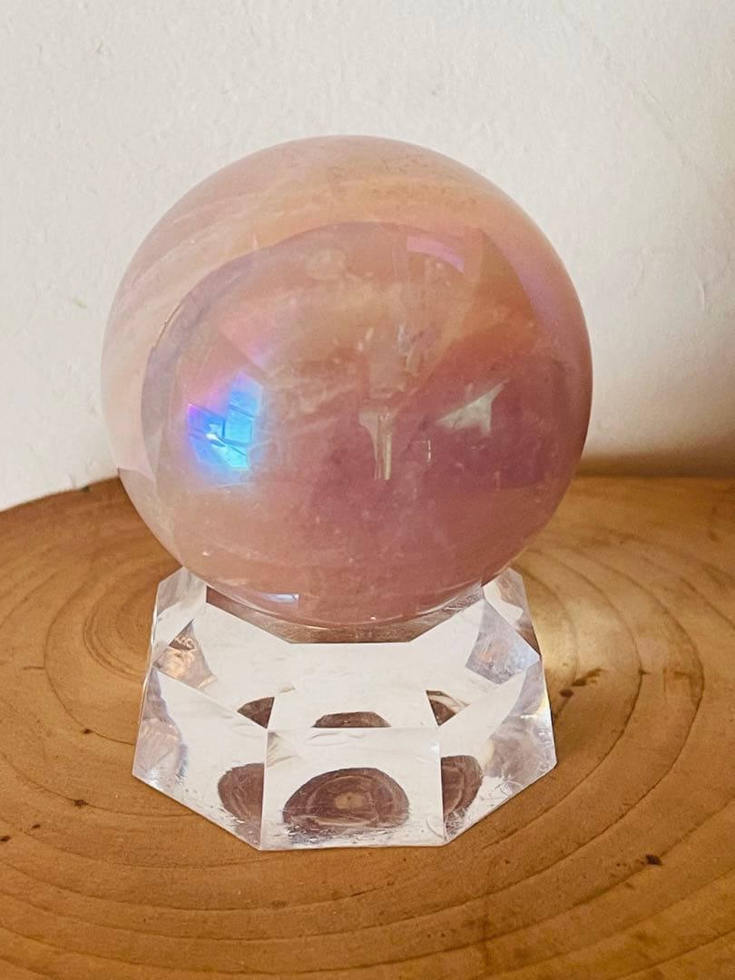 新品未使用　【ローズオーラ水晶】スフィア　48.5ミリ玉　恋愛、自己愛に最適！