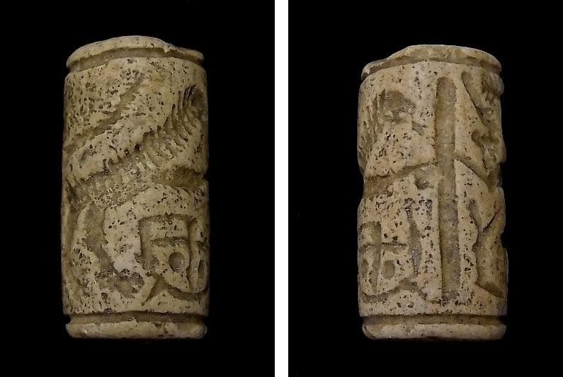 ☆R0802☆ 古代石 (222) 古代メソポタミア 円筒 印章石 闘争図 - メルカリ