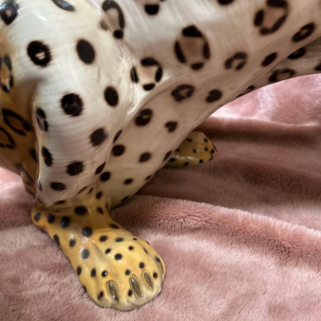 引取限定 ★ Ranzan 陶器 ヒョウ ジャガー 猫化 オブジェ インテリア