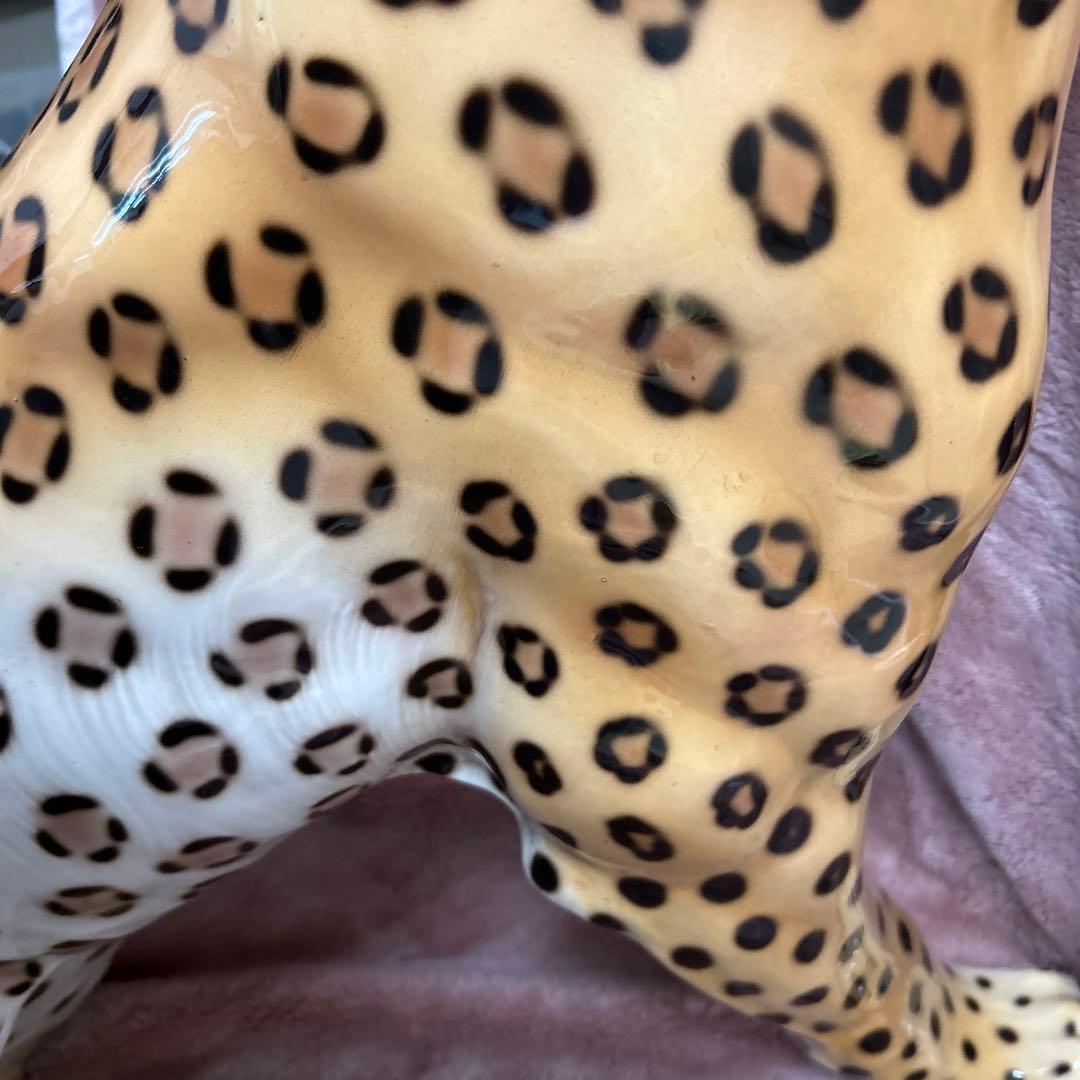 引取限定 ★ Ranzan 陶器 ヒョウ ジャガー 猫化 オブジェ インテリア