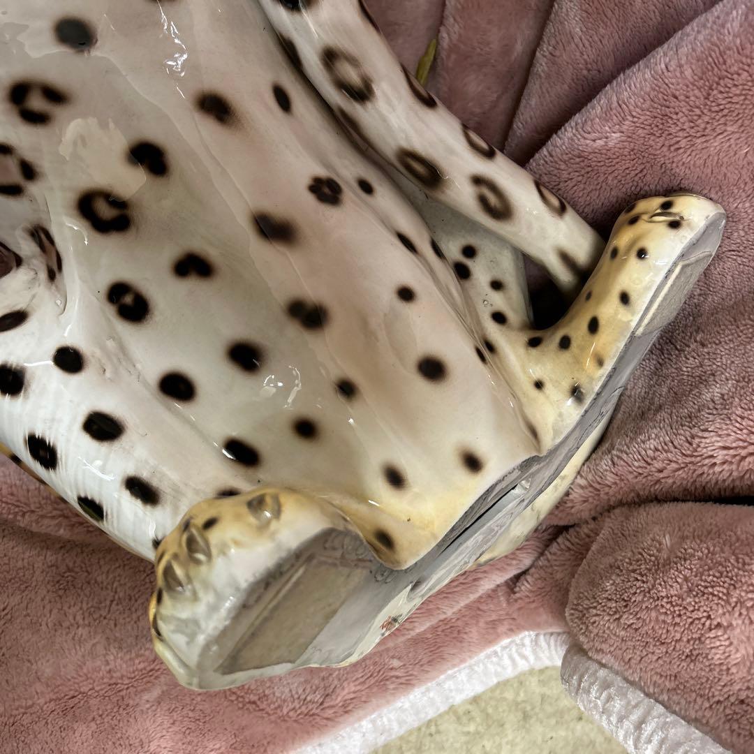 引取限定 ★ Ranzan 陶器 ヒョウ ジャガー 猫化 オブジェ インテリア