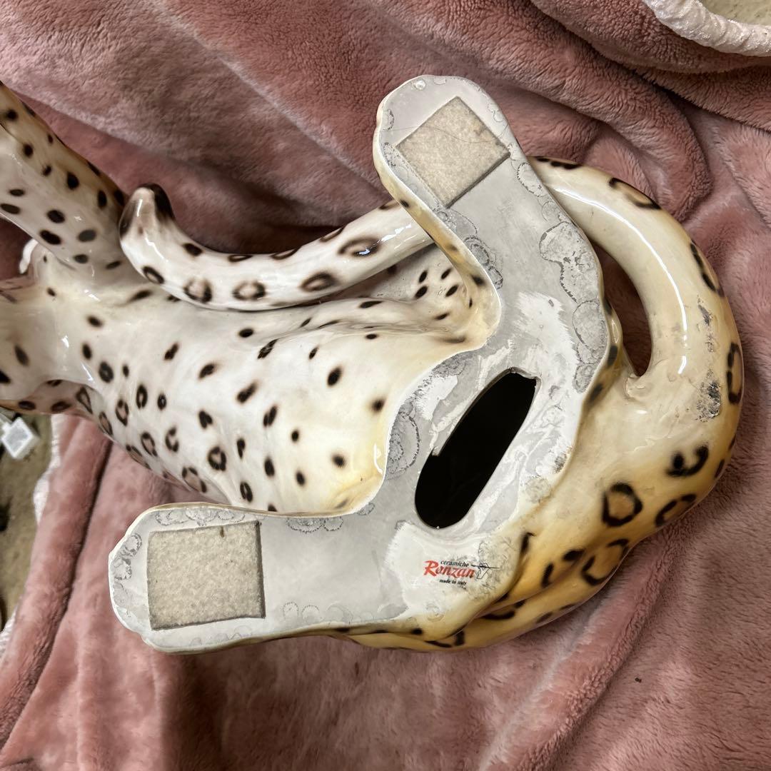 引取限定 ★ Ranzan 陶器 ヒョウ ジャガー 猫化 オブジェ インテリア