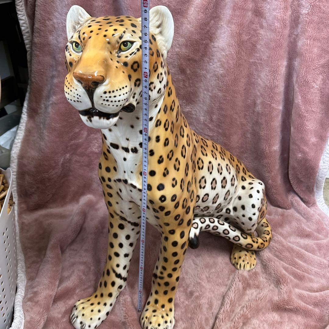 引取限定 ★ Ranzan 陶器 ヒョウ ジャガー 猫化 オブジェ インテリア