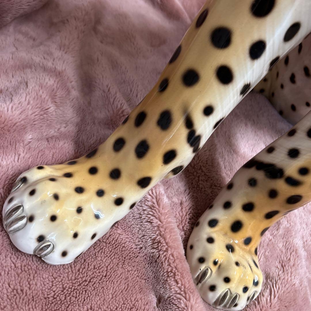 引取限定 ★ Ranzan 陶器 ヒョウ ジャガー 猫化 オブジェ インテリア