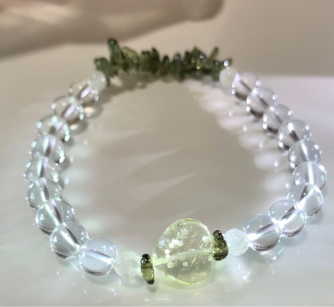 ★高品質★ モルダバイト　リビアングラス　ホワイトトパーズ　ブレスレット