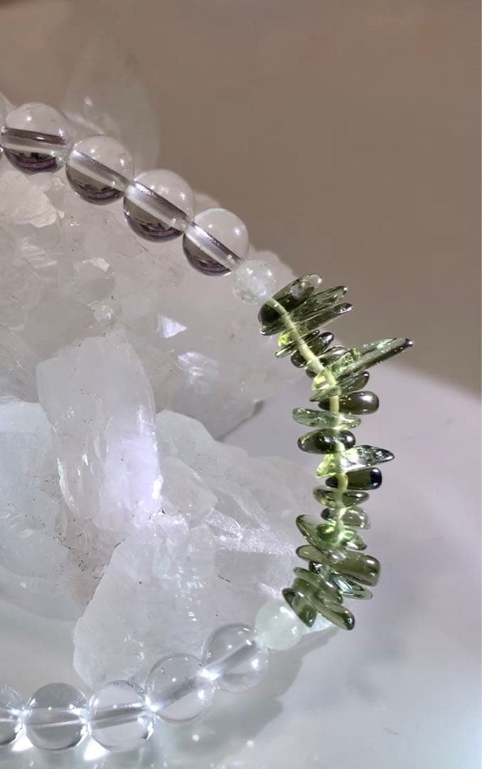 ★高品質★ モルダバイト　リビアングラス　ホワイトトパーズ　ブレスレット