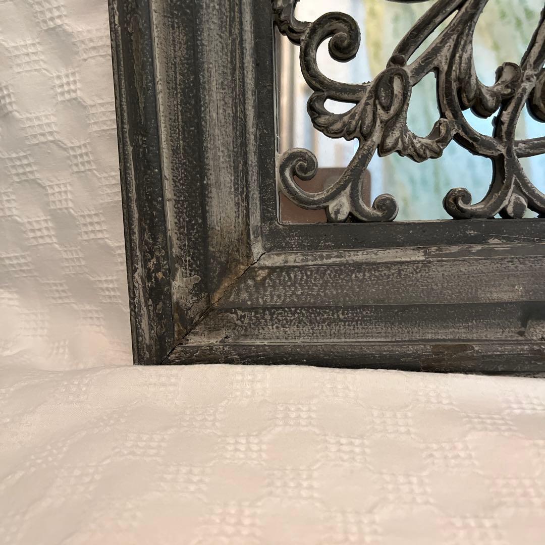 リー　アンティーク　木製　ミラー　ダークグレー