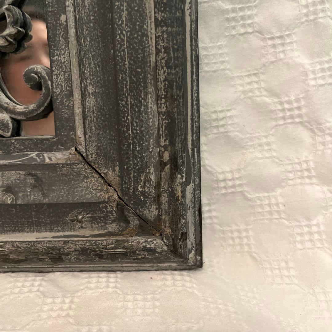 リー　アンティーク　木製　ミラー　ダークグレー