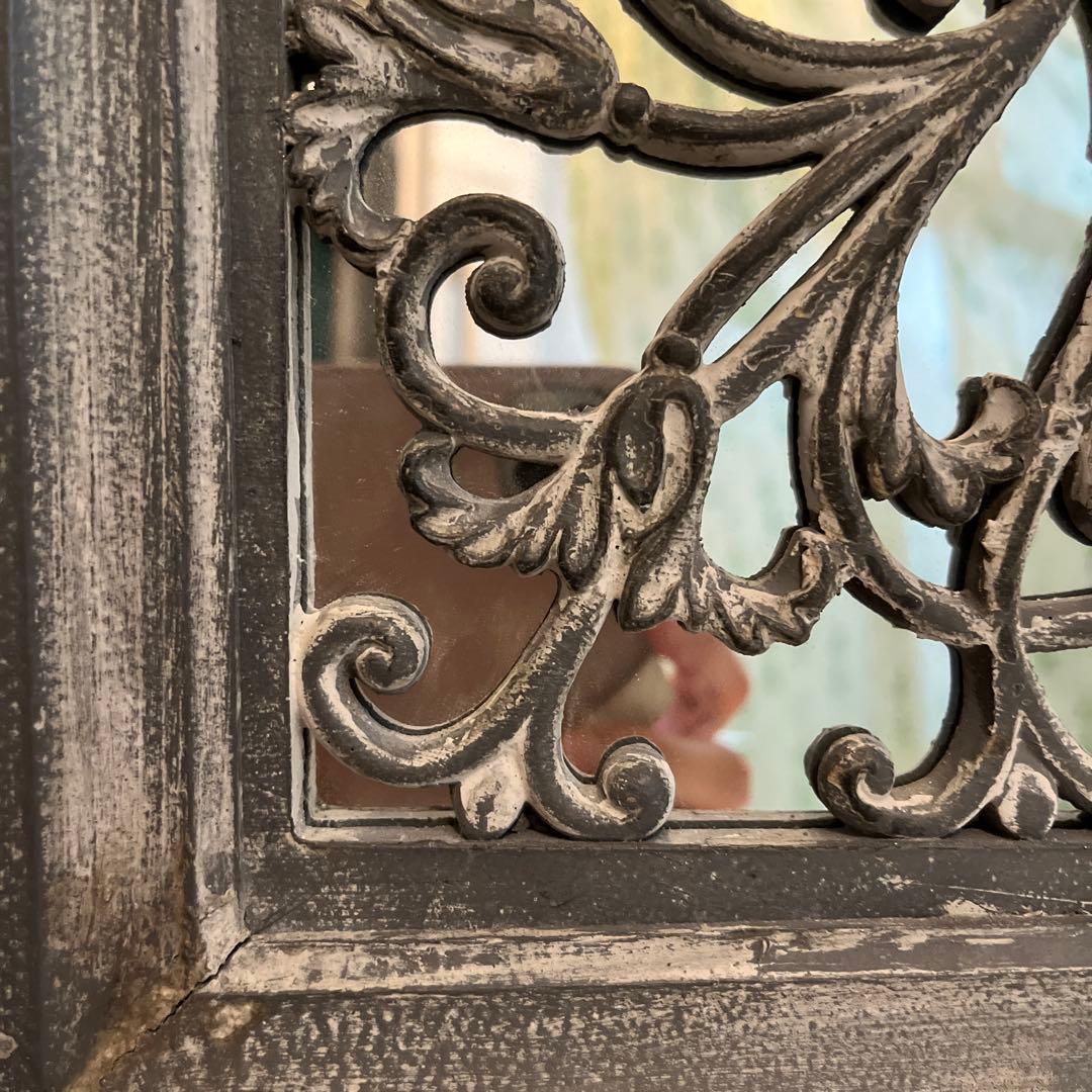 リー　アンティーク　木製　ミラー　ダークグレー