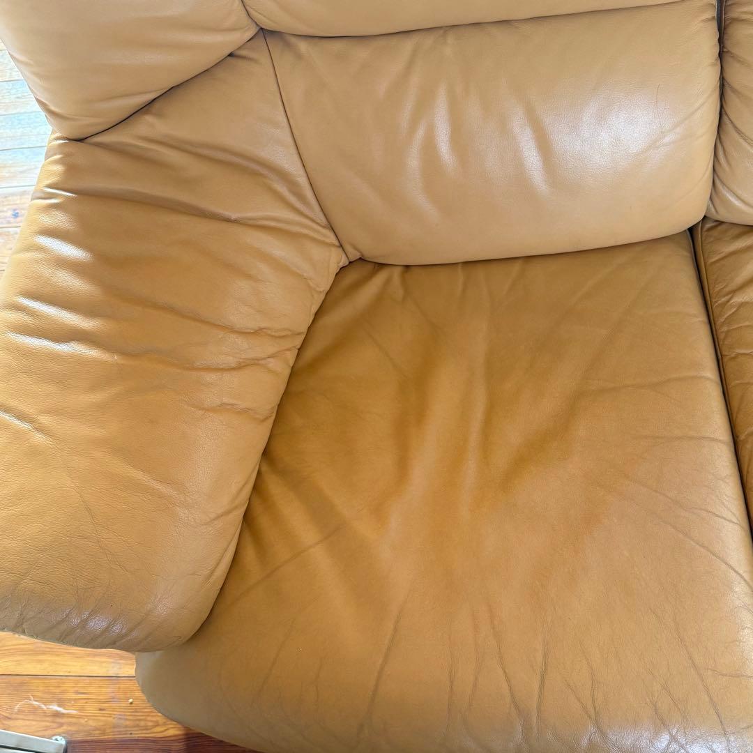 4人掛けレザーソファ キャメル