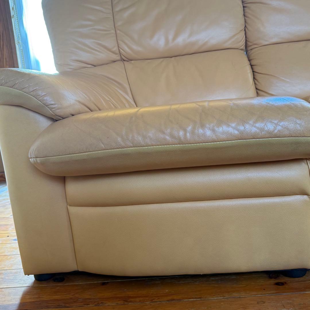 4人掛けレザーソファ キャメル