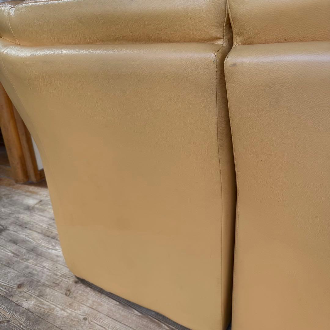 4人掛けレザーソファ キャメル