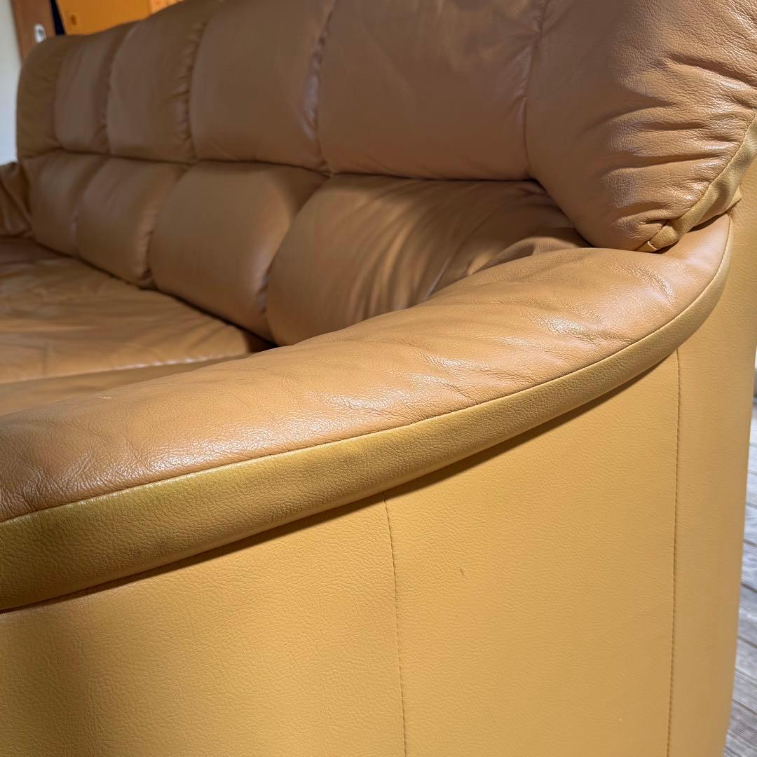 4人掛けレザーソファ キャメル