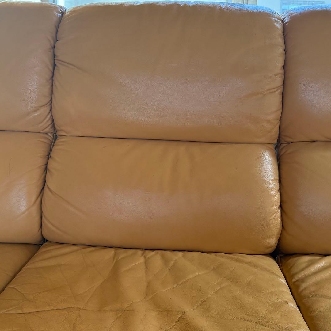 4人掛けレザーソファ キャメル
