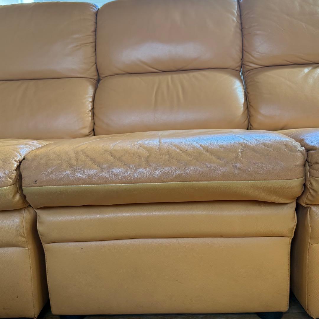 4人掛けレザーソファ キャメル