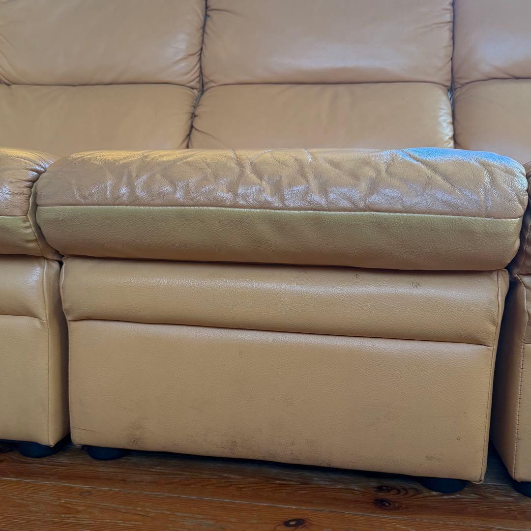 4人掛けレザーソファ キャメル