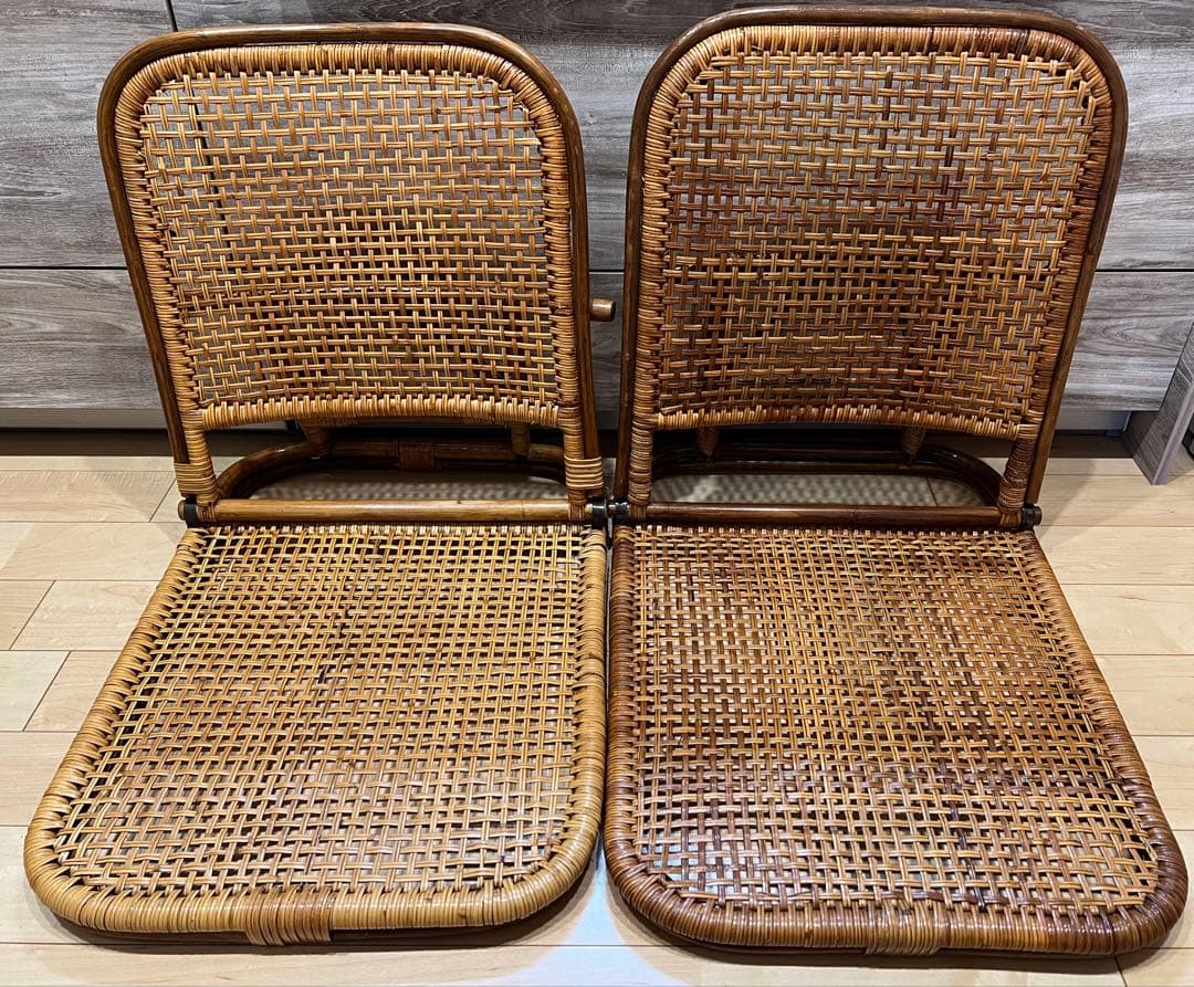 籐(ラタン)の座椅子　折りたたみチェア 4脚セットor単品