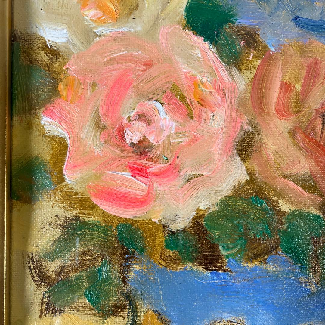 油彩　垣内カツアキ「バラの壷　F4」