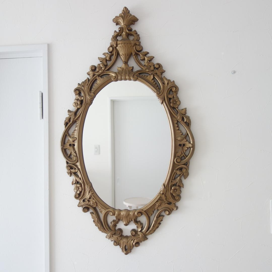 アメリカ製◆ヴィンテージ 70年代　BURWOOD社製 デコラティブ 壁掛ミラー