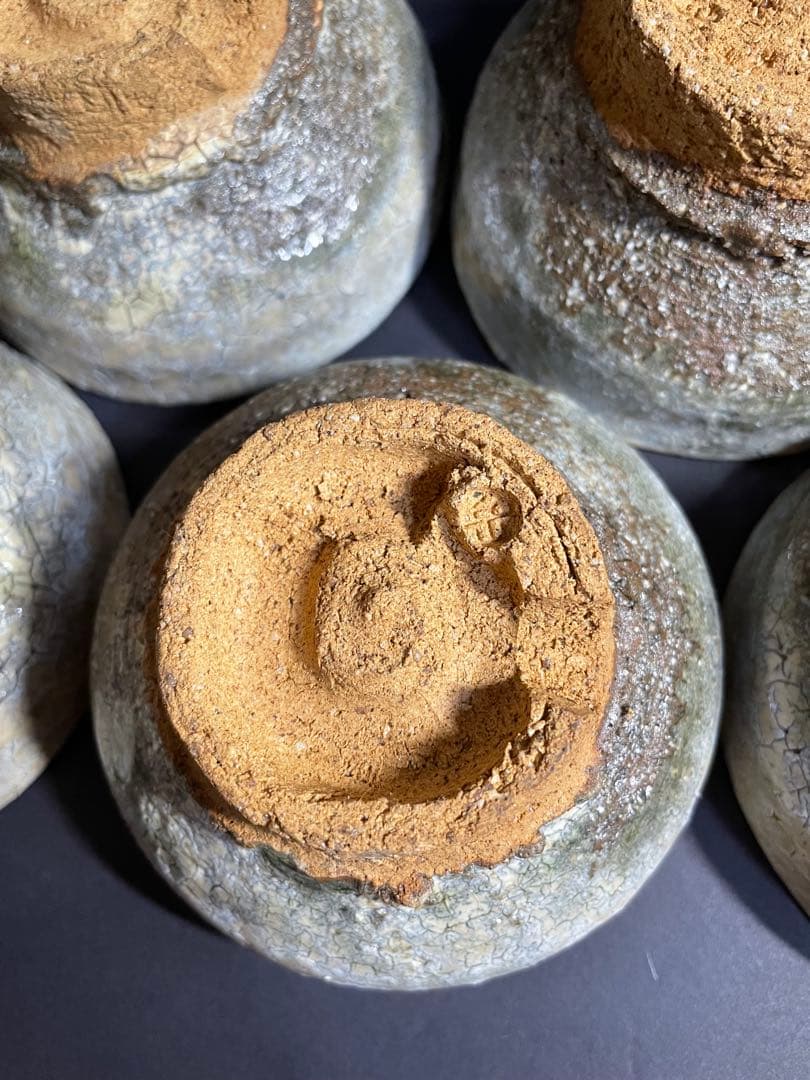 美品　萩焼　南地工房 黒田岳 鬼萩 汲出茶碗 五客揃　共箱無し