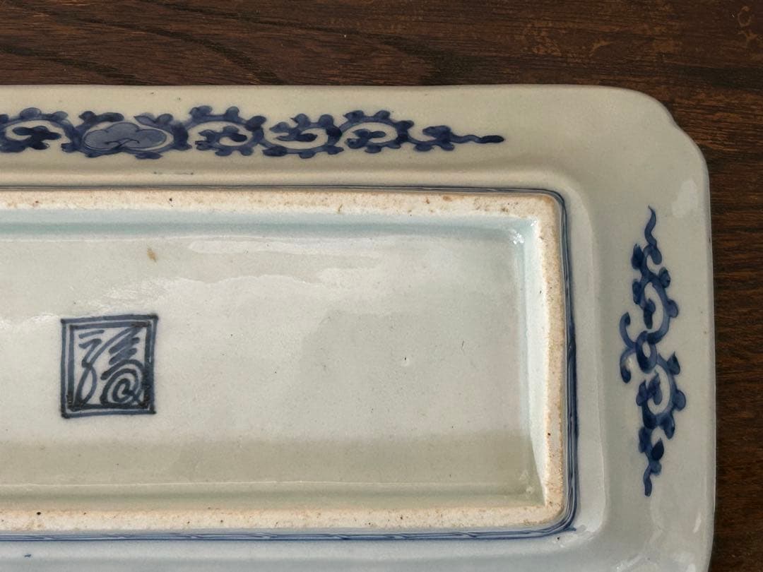 古伊万里　染付　蛸唐草松梅文長皿　江戸中期　❶