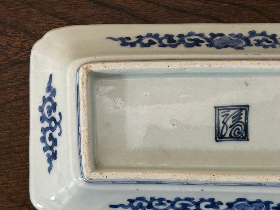 古伊万里　染付　蛸唐草松梅文長皿　江戸中期　❶