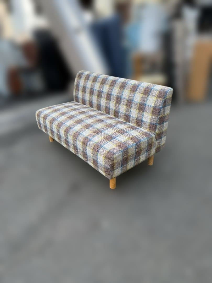 チェック柄ファブリックソファ幅120cm