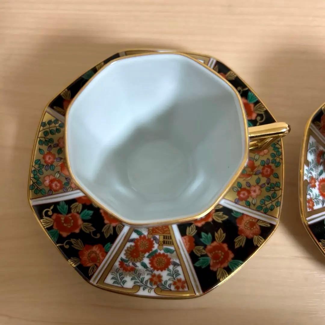 有田焼 青藍窯 古伊万里 金襴手 金彩花鳥柄 八角カップ＆ソ－サ－2客