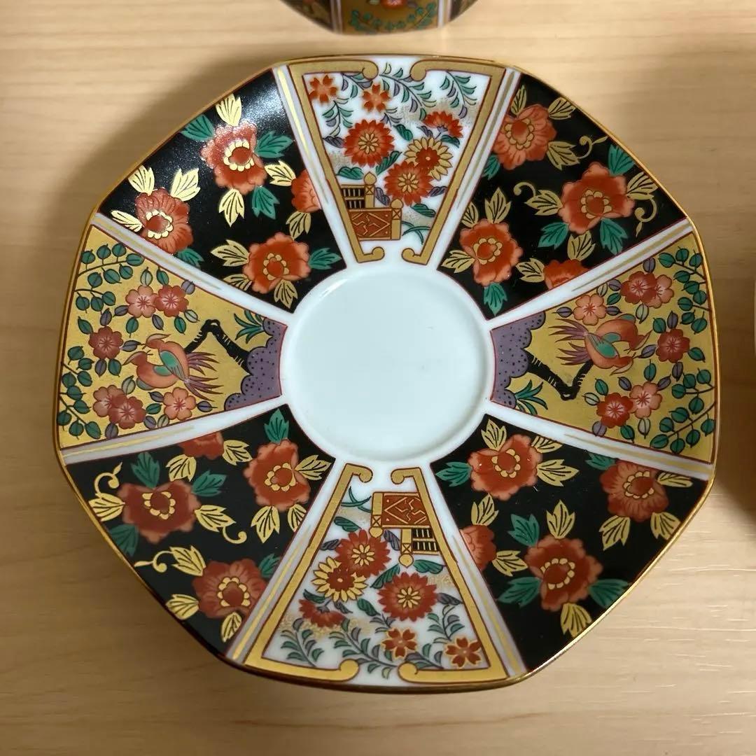 有田焼 青藍窯 古伊万里 金襴手 金彩花鳥柄 八角カップ＆ソ－サ－2客