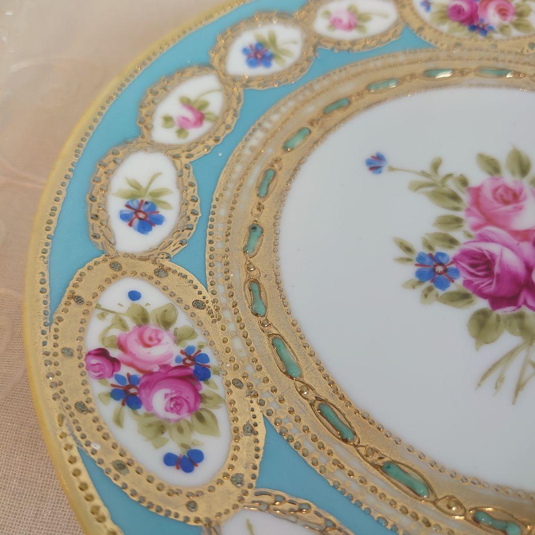 オールドノリタケ　ビジュー　薔薇絵図　皿　ハンドペイント