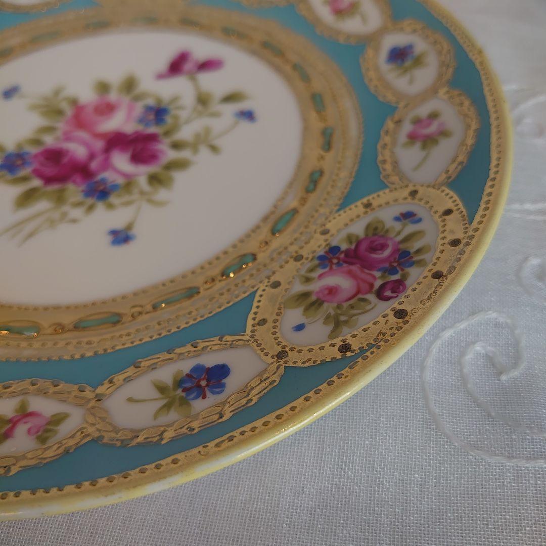 オールドノリタケ　ビジュー　薔薇絵図　皿　ハンドペイント