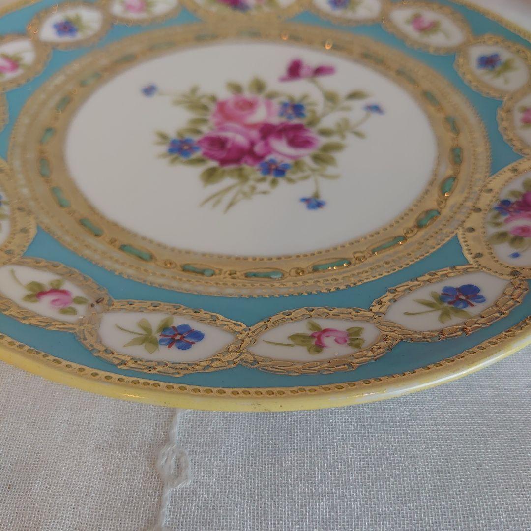 オールドノリタケ　ビジュー　薔薇絵図　皿　ハンドペイント