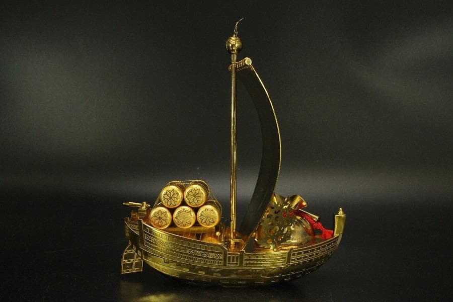 鍍金 宝舟 吉祥飾 置物(ZE411)